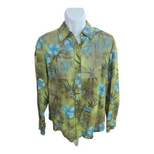 Spenser Jeremy size 10 silk button front blouse floral print sheer long sleeve